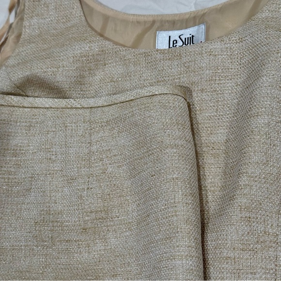 Le Suit Skirt Blouse‎ Set Women’s 12 Tan Cream Midi Pencil Skirt Formal Office - Picture 7 of 8